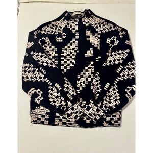 Anthropologie XXS Navy Cream Abstract Pixel Knit Mock Neck Sweater